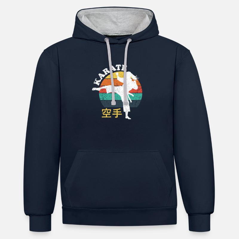 Karate-Mädchen - Kontrast-Hoodie - Navy/Grau meliert