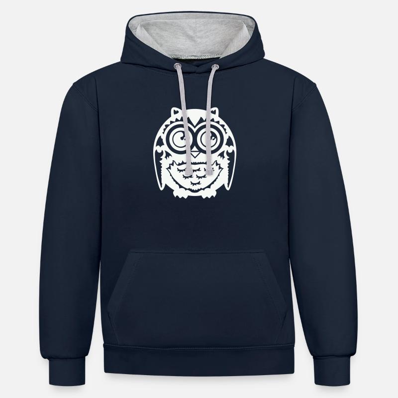 Hibou - Sweat à capuche contrasté - bleu marine/gris chiné
