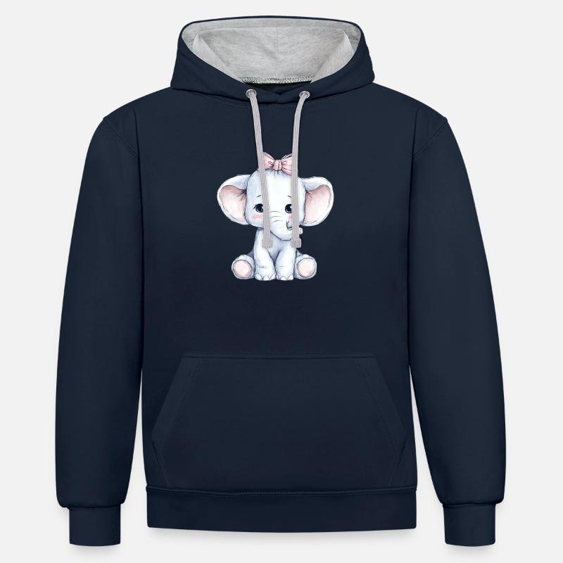 Mignon bébé éléphant - Sweat à capuche contrasté - bleu marine/gris chiné