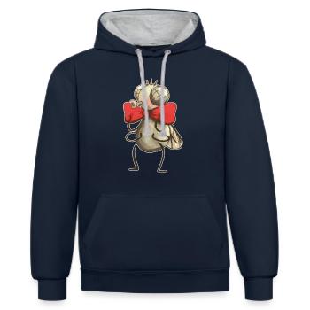 Fliege mit Fliege - Kontrast-Hoodie - Navy/Grau meliert - Vorne - Nico (186cm)