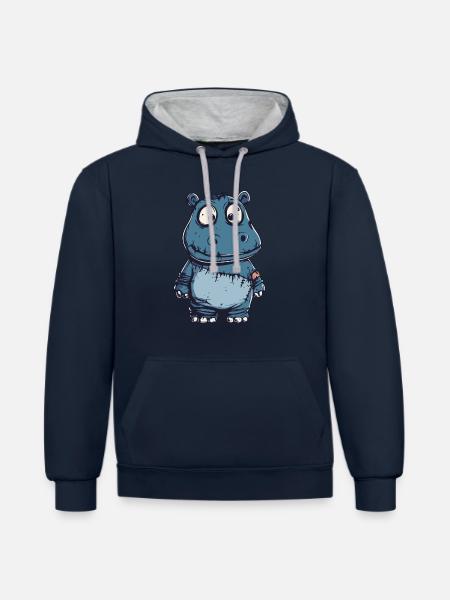Hippopotamus Halloween Funny Zombie - Contrast hoodie - navy/heather grey