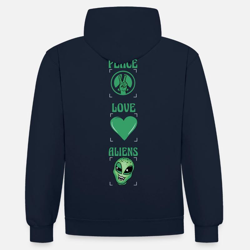 Paix Amour Extraterrestres - Sweat à capuche contrasté - bleu marine/gris chiné