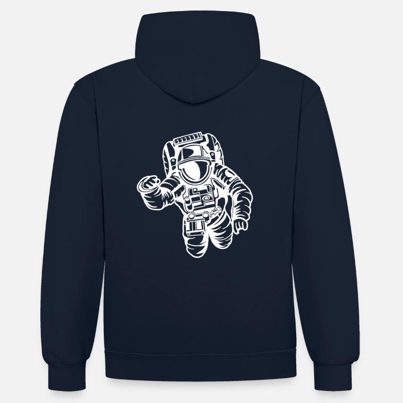 astronaute - Sweat à capuche contrasté - bleu marine/gris chiné