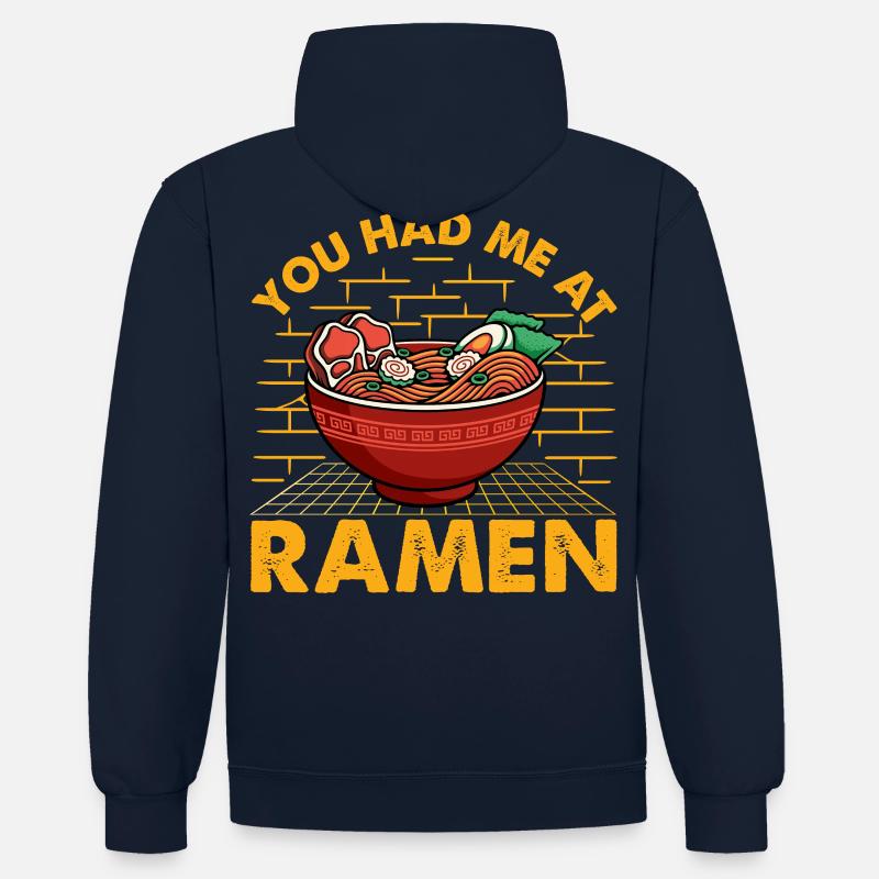 Tu m’as eu à Ramen - Sweat à capuche contrasté - bleu marine/gris chiné
