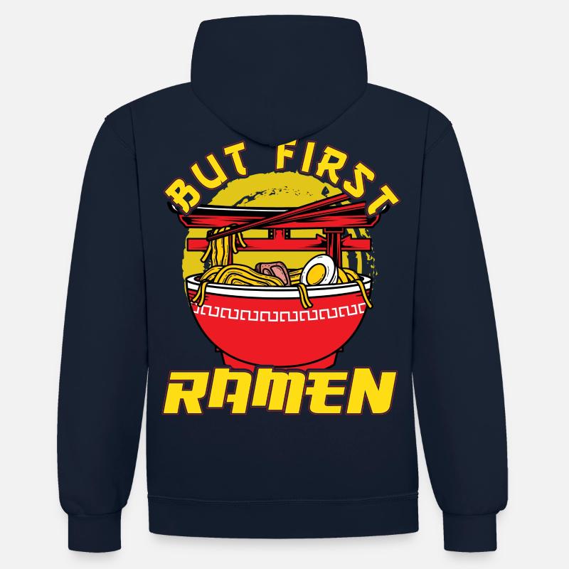 Mais d’abord Ramen - Sweat à capuche contrasté - bleu marine/gris chiné