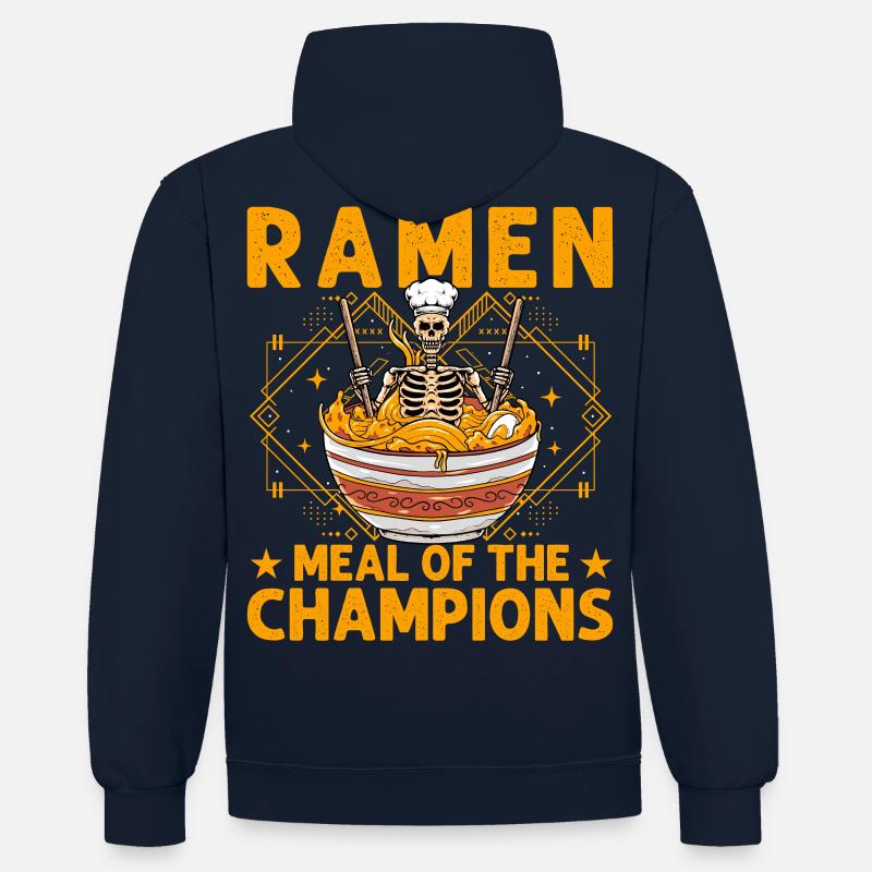 Repas Ramen des Champions - Sweat à capuche contrasté - bleu marine/gris chiné