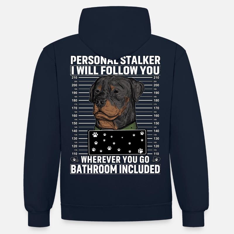 Rottweiler Stalker drôle de dicton - Sweat à capuche contrasté - bleu marine/gris chiné
