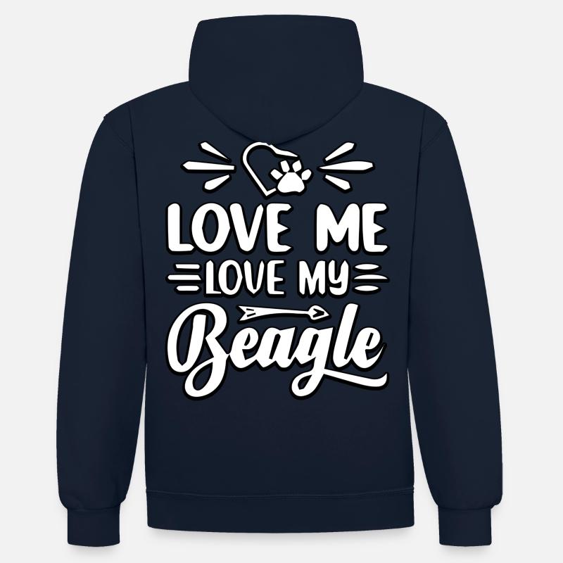 Aime-moi aime mon beagle - Sweat à capuche contrasté - bleu marine/gris chiné