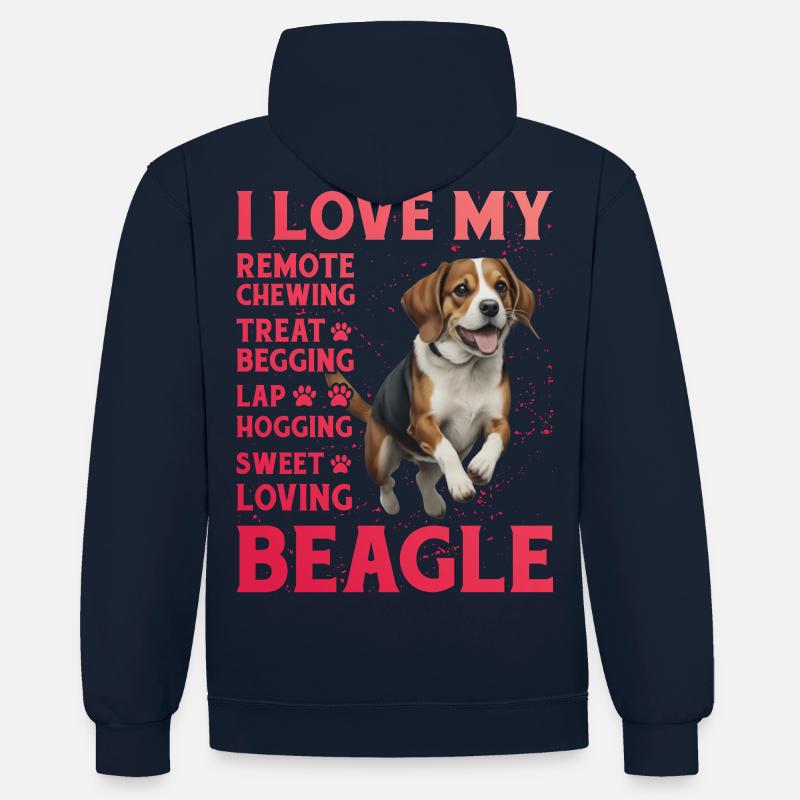 J’aime mon Beagle - Sweat à capuche contrasté - bleu marine/gris chiné
