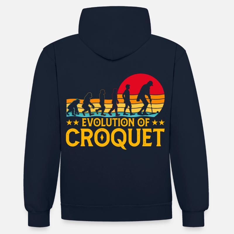 Évolution du croquet - Sweat à capuche contrasté - bleu marine/gris chiné