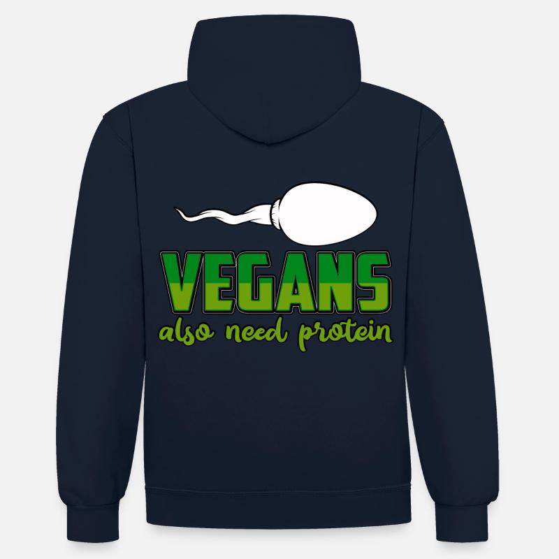 Vegans also need protein - Kontrast-Hoodie - Navy/Grau meliert