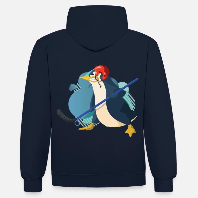 cool pingouin de hockey drôle - Sweat à capuche contrasté - bleu marine/gris chiné