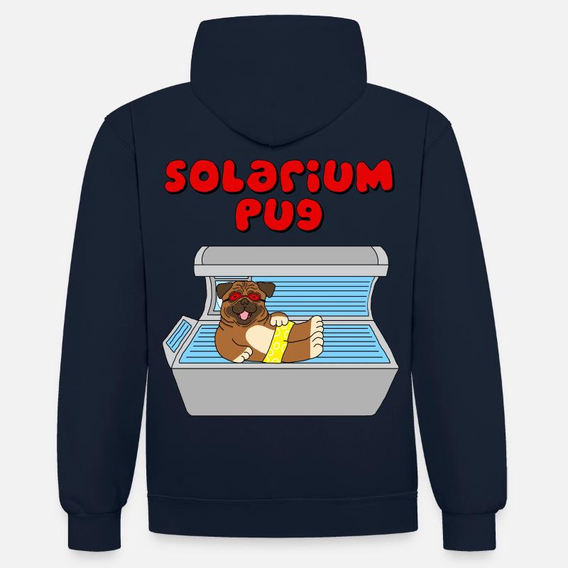 solarium mops pug - Sweat à capuche contrasté - bleu marine/gris chiné