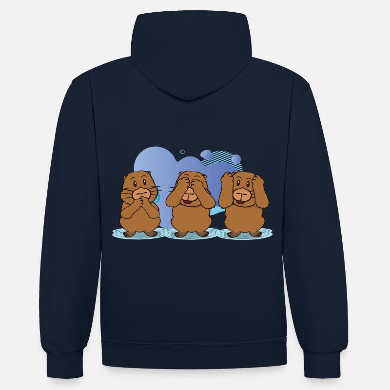 cochons de capybara - Sweat à capuche contrasté - bleu marine/gris chiné