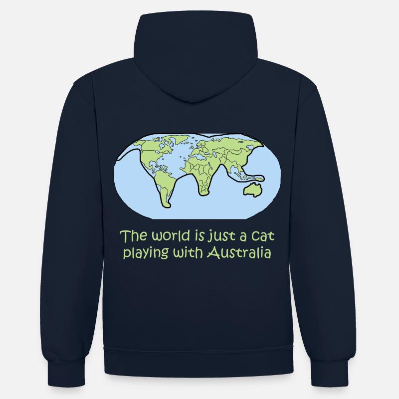 chat cadeau carte globe globe cadeau - Sweat à capuche contrasté - bleu marine/gris chiné