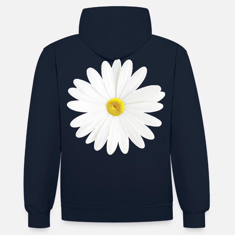 Daisy fleur blanche nature cadeau - Sweat à capuche contrasté - bleu marine/gris chiné