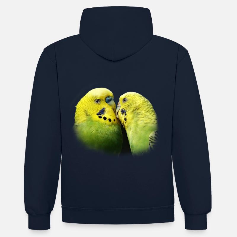 Perruches baiser oiseau design cadeau - Sweat à capuche contrasté - bleu marine/gris chiné