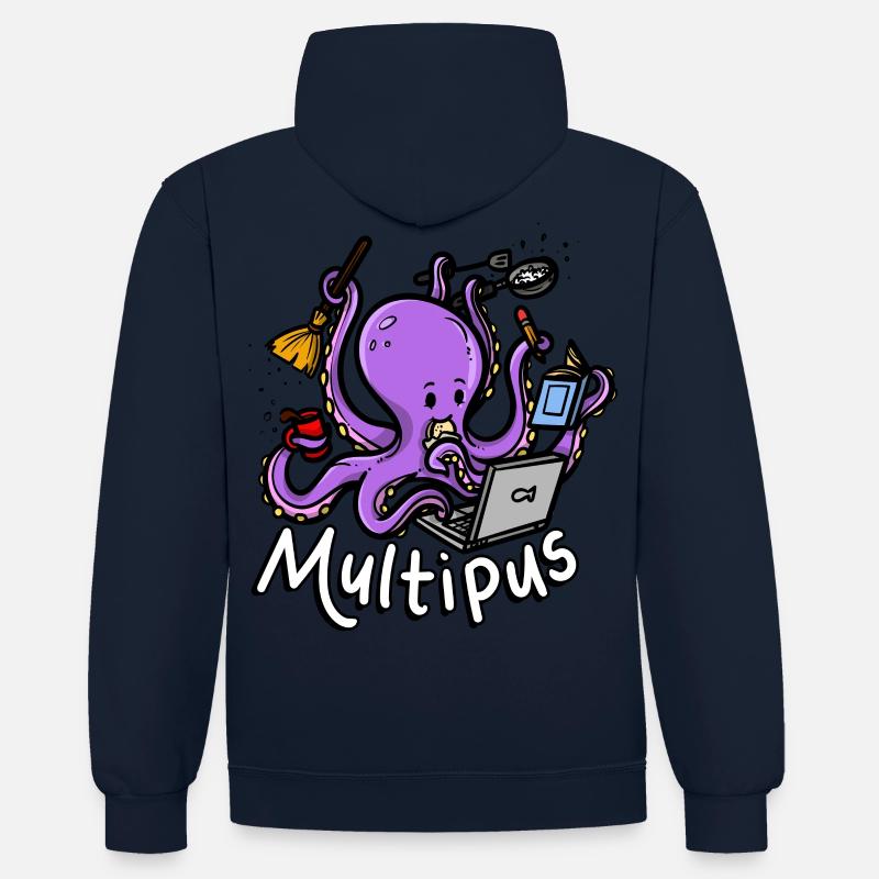 Multipus Multitasking Oktopus - Kontrast-Hoodie - Navy/Grau meliert