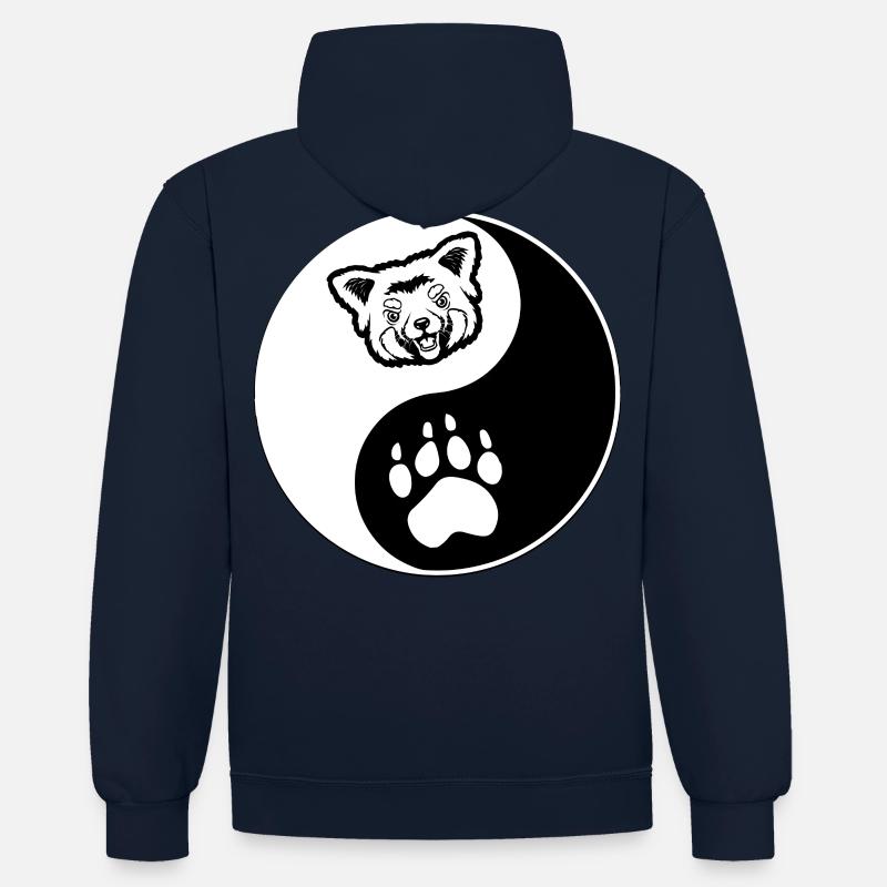 Panda rouge Ying Yang - Sweat à capuche contrasté - bleu marine/gris chiné