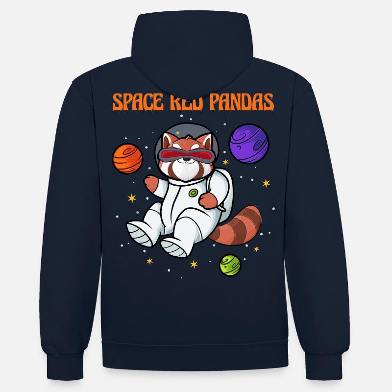 Pandas roux de l’espace - Sweat à capuche contrasté - bleu marine/gris chiné