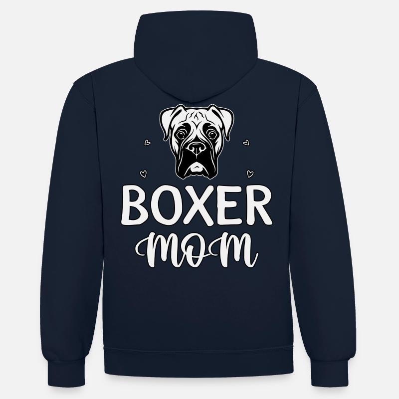 Maman boxeuse - Sweat à capuche contrasté - bleu marine/gris chiné