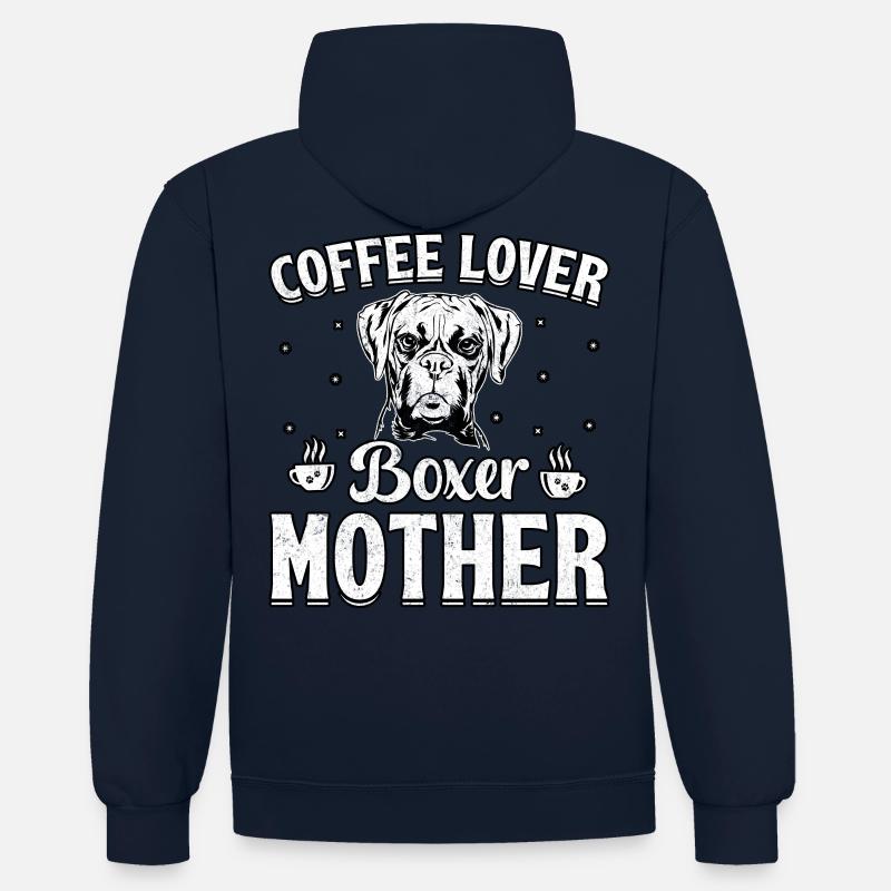 Amoureuse du café boxeuse mère - Sweat à capuche contrasté - bleu marine/gris chiné