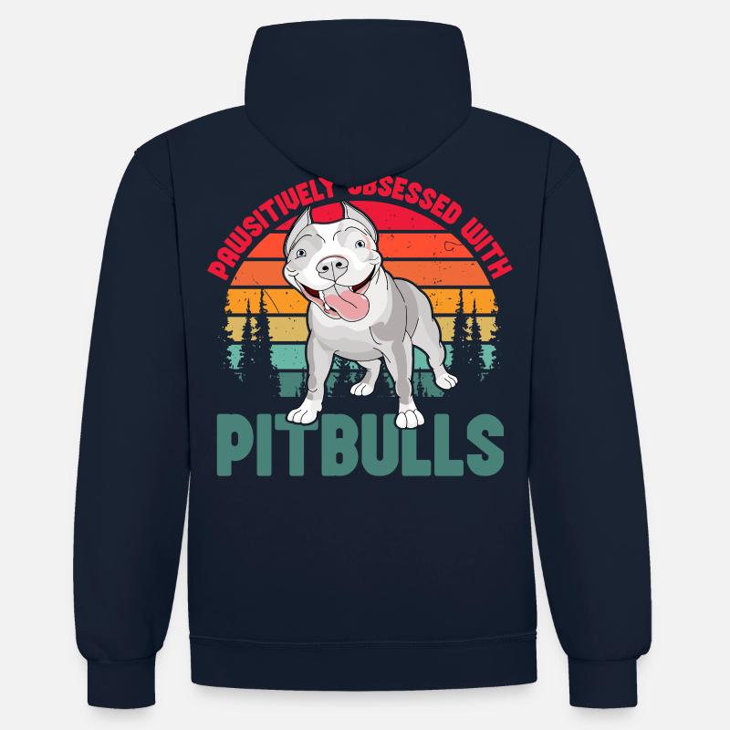 Pawsitivley obsessed with Pitbulls - Kontrast-Hoodie - Navy/Grau meliert