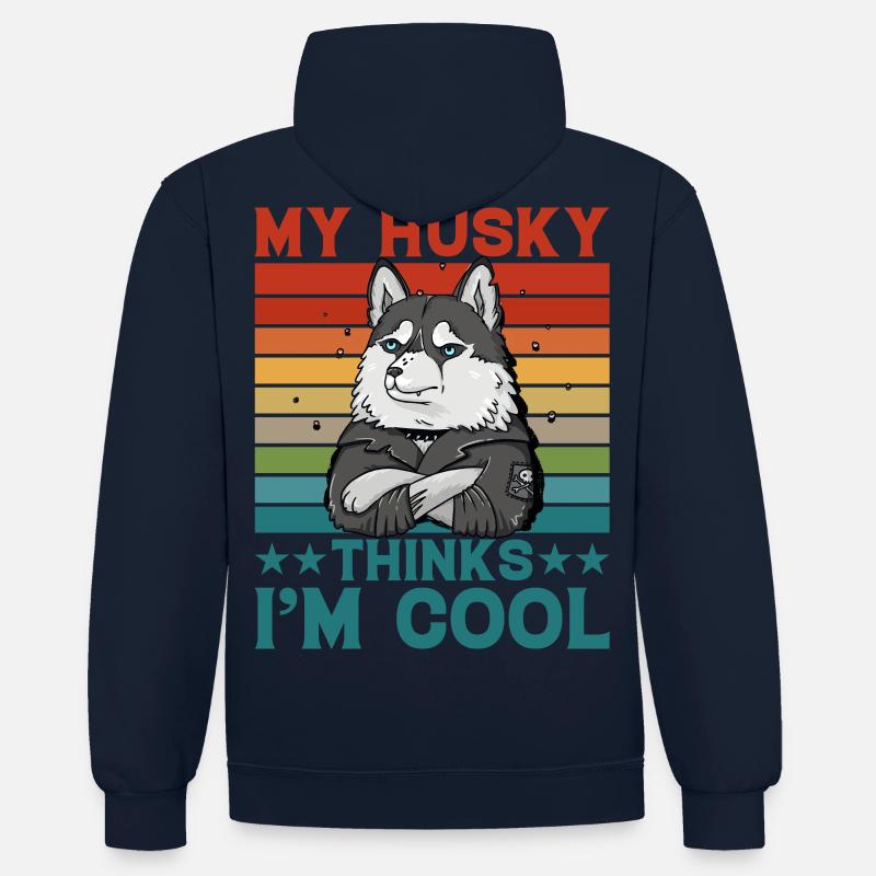 My Husky thinks I'm cool - Kontrast-Hoodie - Navy/Grau meliert
