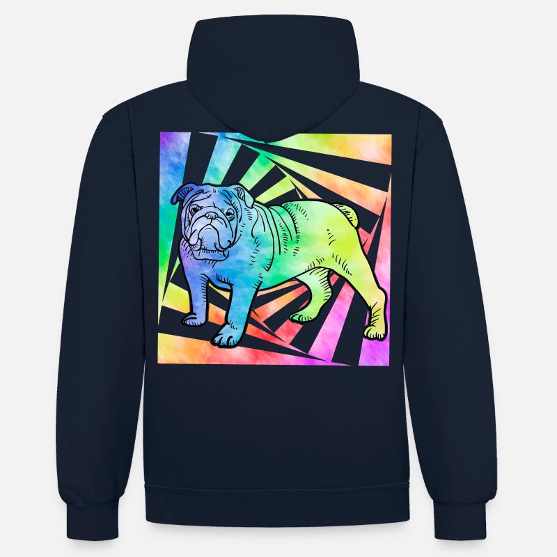 Bouledogue anglais Rétro - Sweat à capuche contrasté - bleu marine/gris chiné