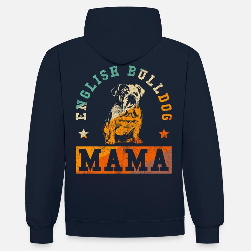 Bouledogue anglais Mama - Sweat à capuche contrasté - bleu marine/gris chiné