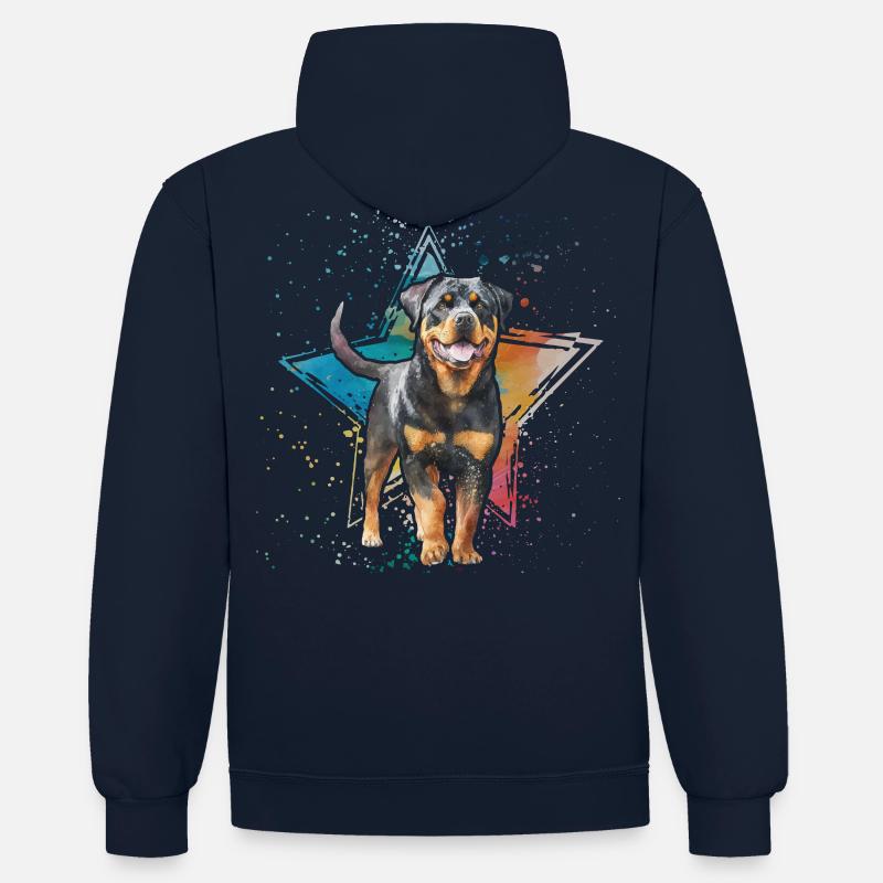 Rottweiler Rétro - Sweat à capuche contrasté - bleu marine/gris chiné