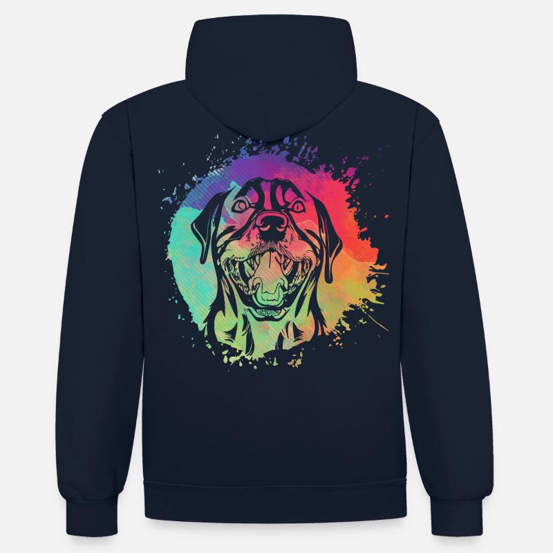 Rottweiler Rétro - Sweat à capuche contrasté - bleu marine/gris chiné