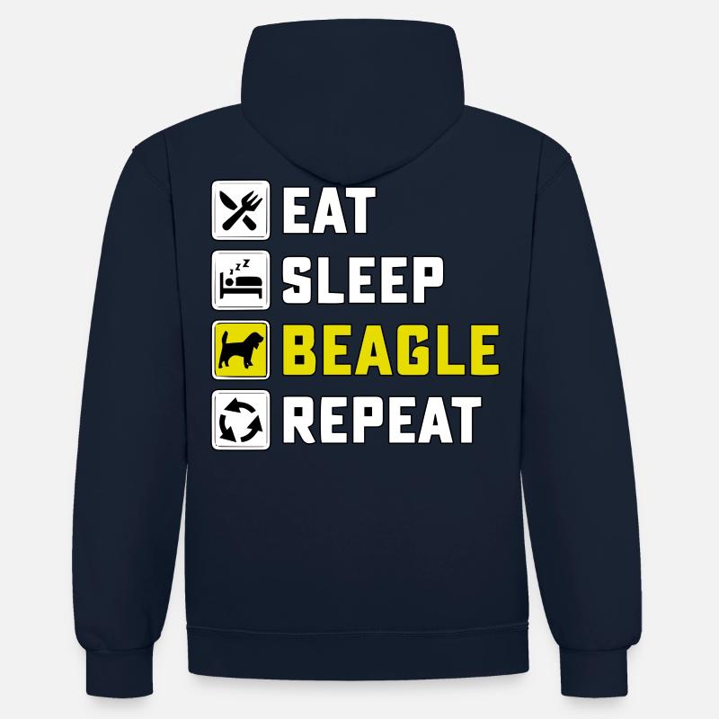 Mangez beagle sommeil répéter - Sweat à capuche contrasté - bleu marine/gris chiné