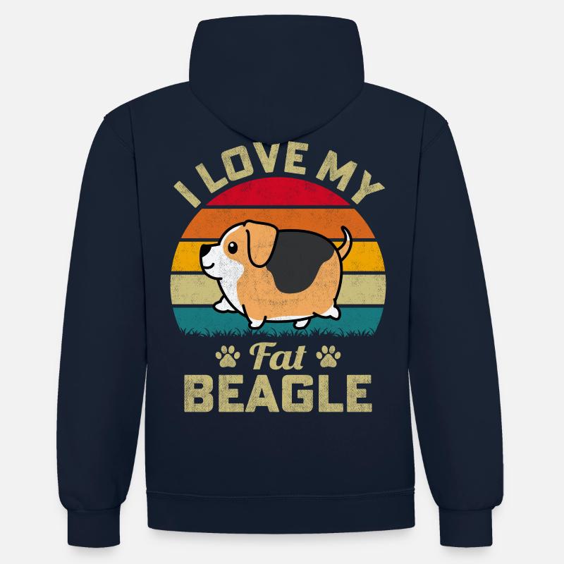 J’aime mon gros Beagle - Sweat à capuche contrasté - bleu marine/gris chiné