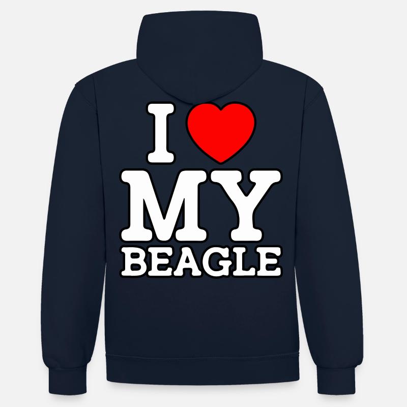 J’aime mon Beagle - Sweat à capuche contrasté - bleu marine/gris chiné