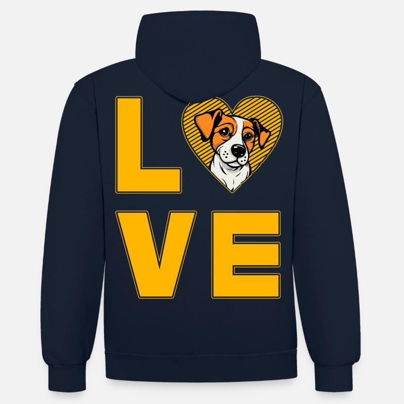 L’amour du beagle - Sweat à capuche contrasté - bleu marine/gris chiné