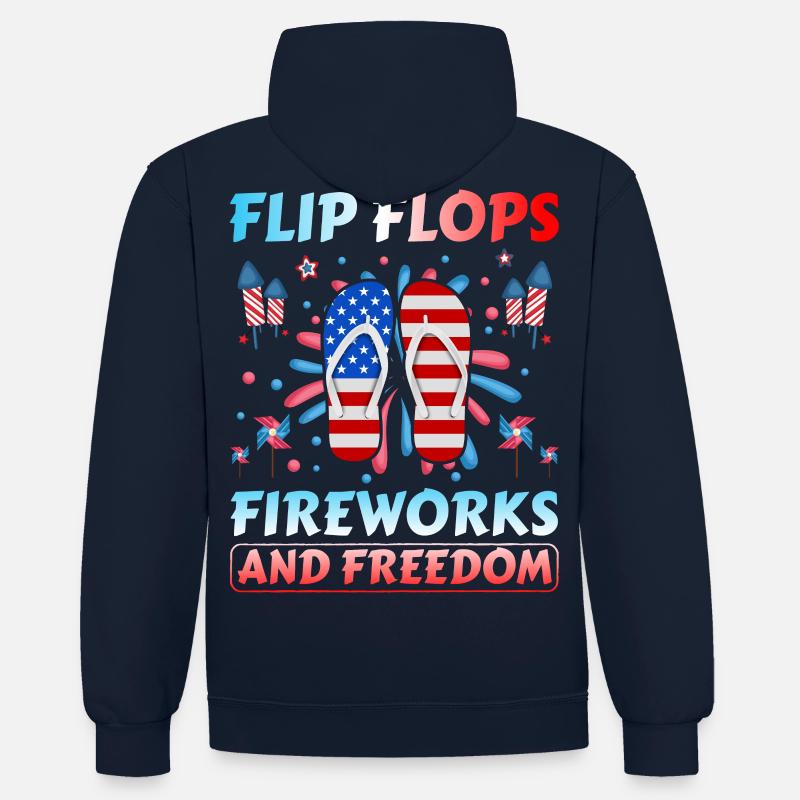 Bascules Feux d’artifice et liberté - Sweat à capuche contrasté - bleu marine/gris chiné