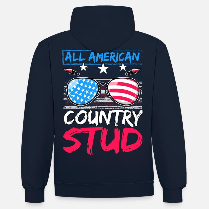 Haras de pays américain - Sweat à capuche contrasté - bleu marine/gris chiné