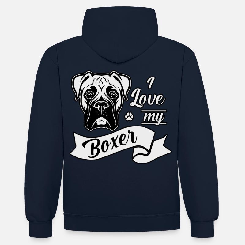 J’adore mon Boxer - Sweat à capuche contrasté - bleu marine/gris chiné