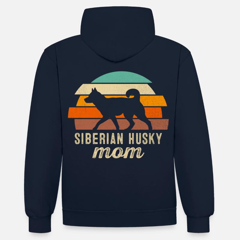 Maman Husky Sibérienne - Sweat à capuche contrasté - bleu marine/gris chiné