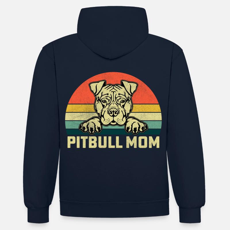 Maman Pitbull - Sweat à capuche contrasté - bleu marine/gris chiné