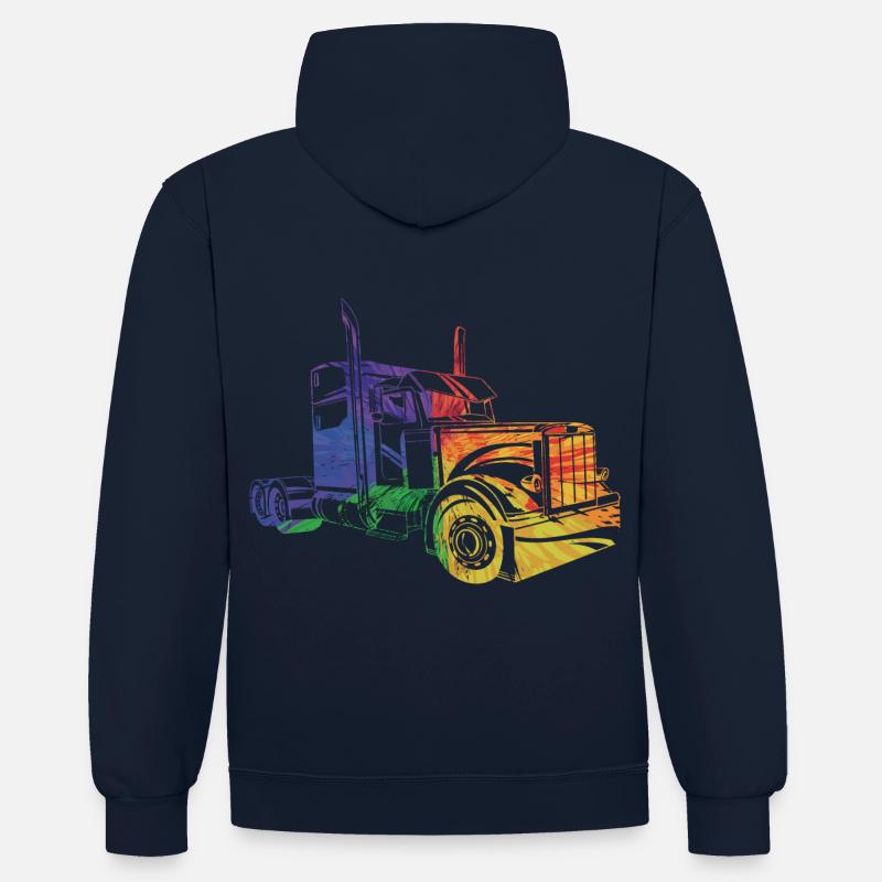 Camion Camion Rétro Amour - Sweat à capuche contrasté - bleu marine/gris chiné