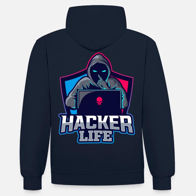 Hacker Life - Sweat à capuche contrasté - bleu marine/gris chiné