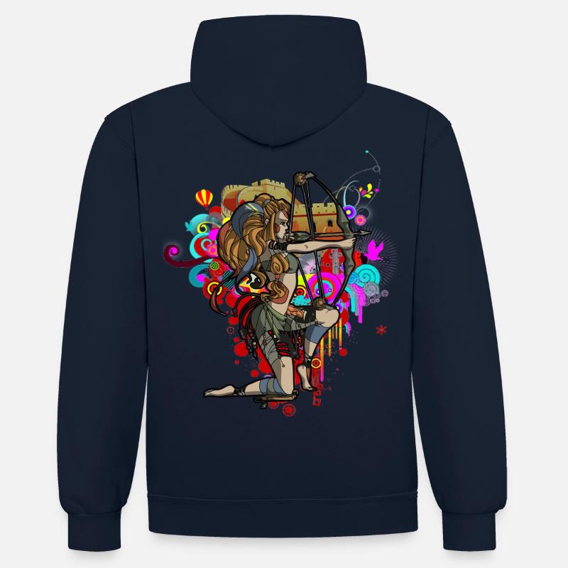 Archerie - Sweat à capuche contrasté - bleu marine/gris chiné