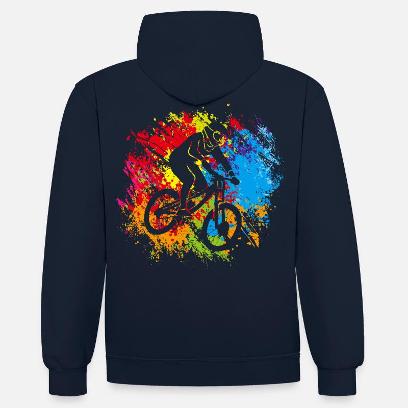 Vélo VTT - Sweat à capuche contrasté - bleu marine/gris chiné