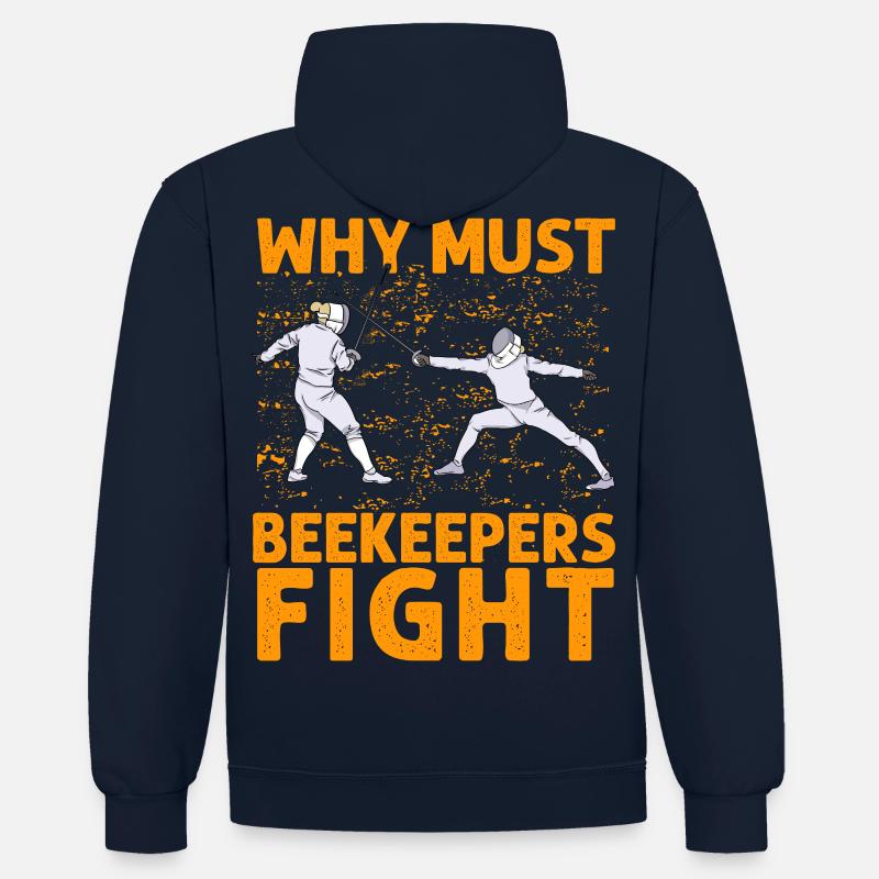 Why must Beekeepers fight - Kontrast-Hoodie - Navy/Grau meliert