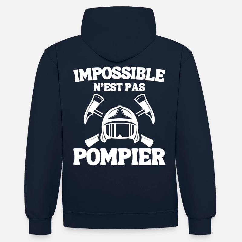 Cadeau Comique Pompier - Sweat à capuche contrasté - bleu marine/gris chiné