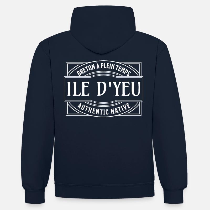 Ile d Yeu authentic native - Sweat à capuche contrasté - bleu marine/gris chiné