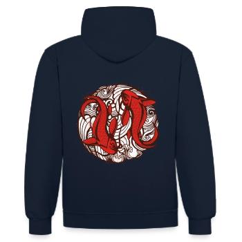 Poisson rouge japonais - Sweat à capuche contrasté - bleu marine/gris chiné - Dos - Anna (173cm)