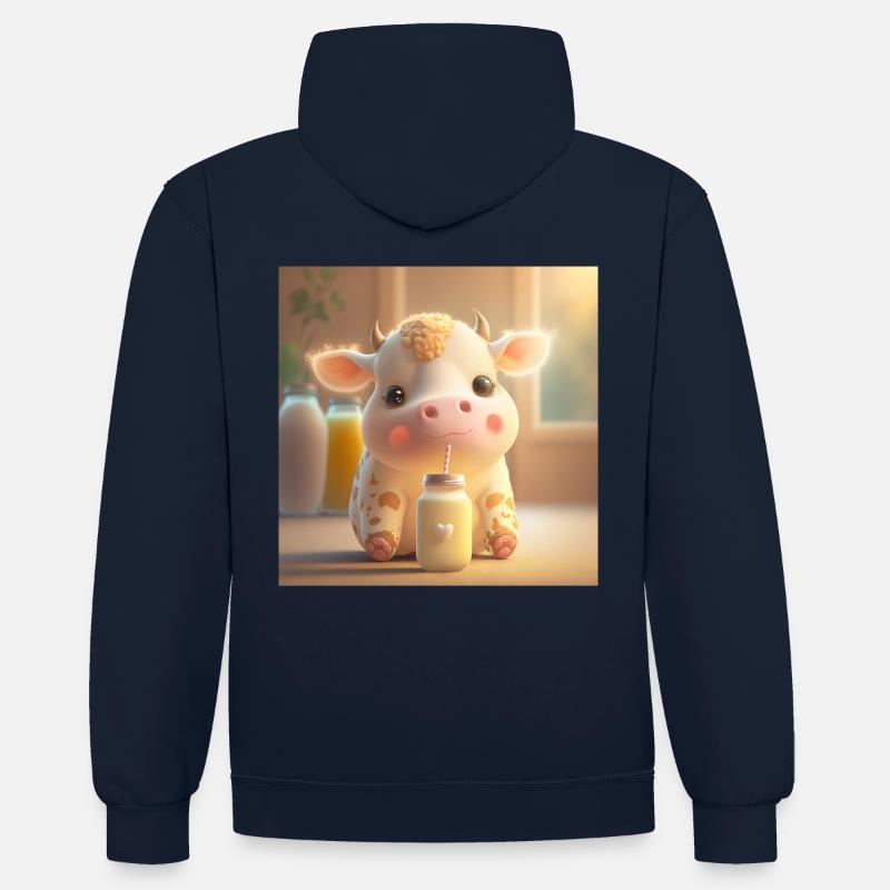 Bébé vache - Sweat à capuche contrasté - bleu marine/gris chiné